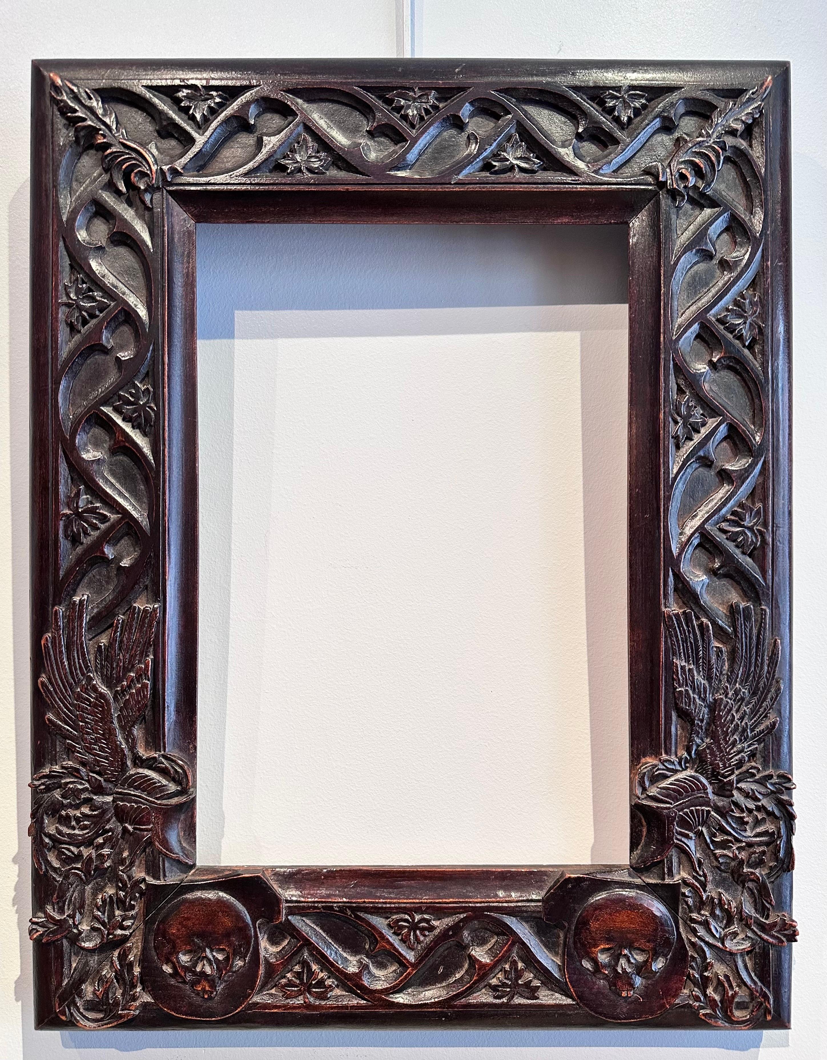 Gothic Revival “Skull” Frame, Carved Wood 19th 1860-1880 Specially Created for Dürer Engraving  For Sale