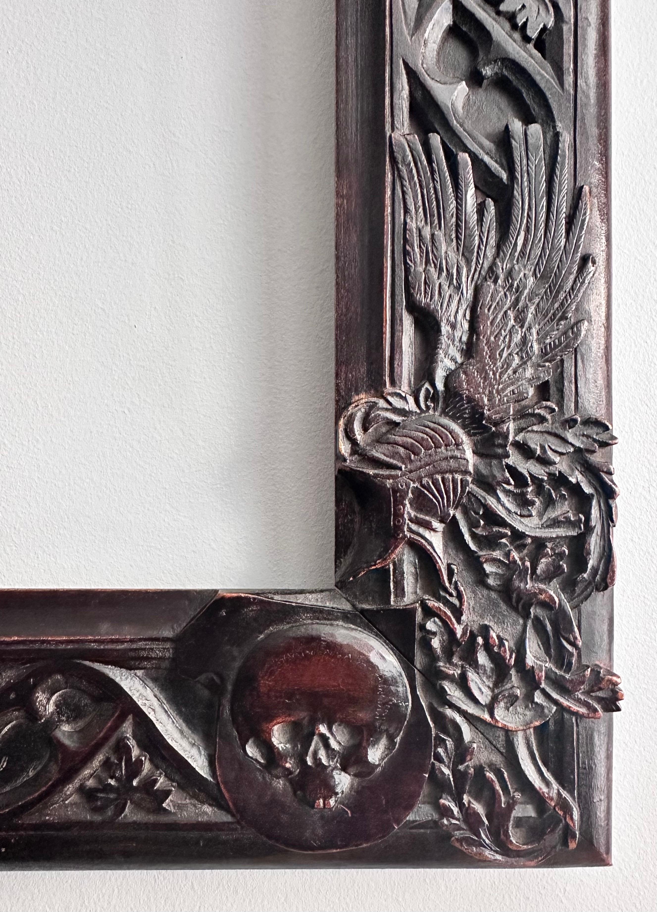 German “Skull” Frame, Carved Wood 19th 1860-1880 Specially Created for Dürer Engraving  For Sale