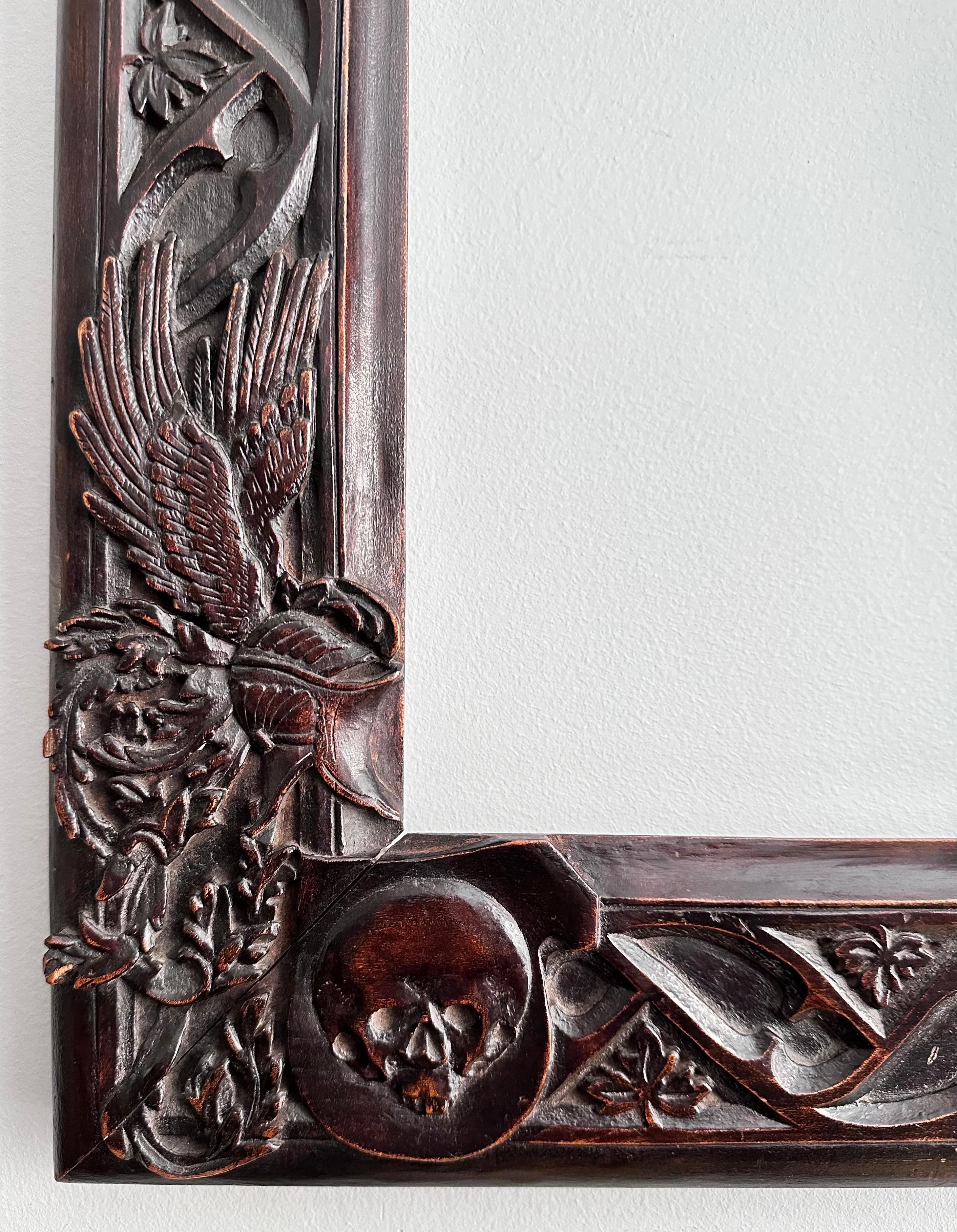 19th Century “Skull” Frame, Carved Wood 19th 1860-1880 Specially Created for Dürer Engraving  For Sale