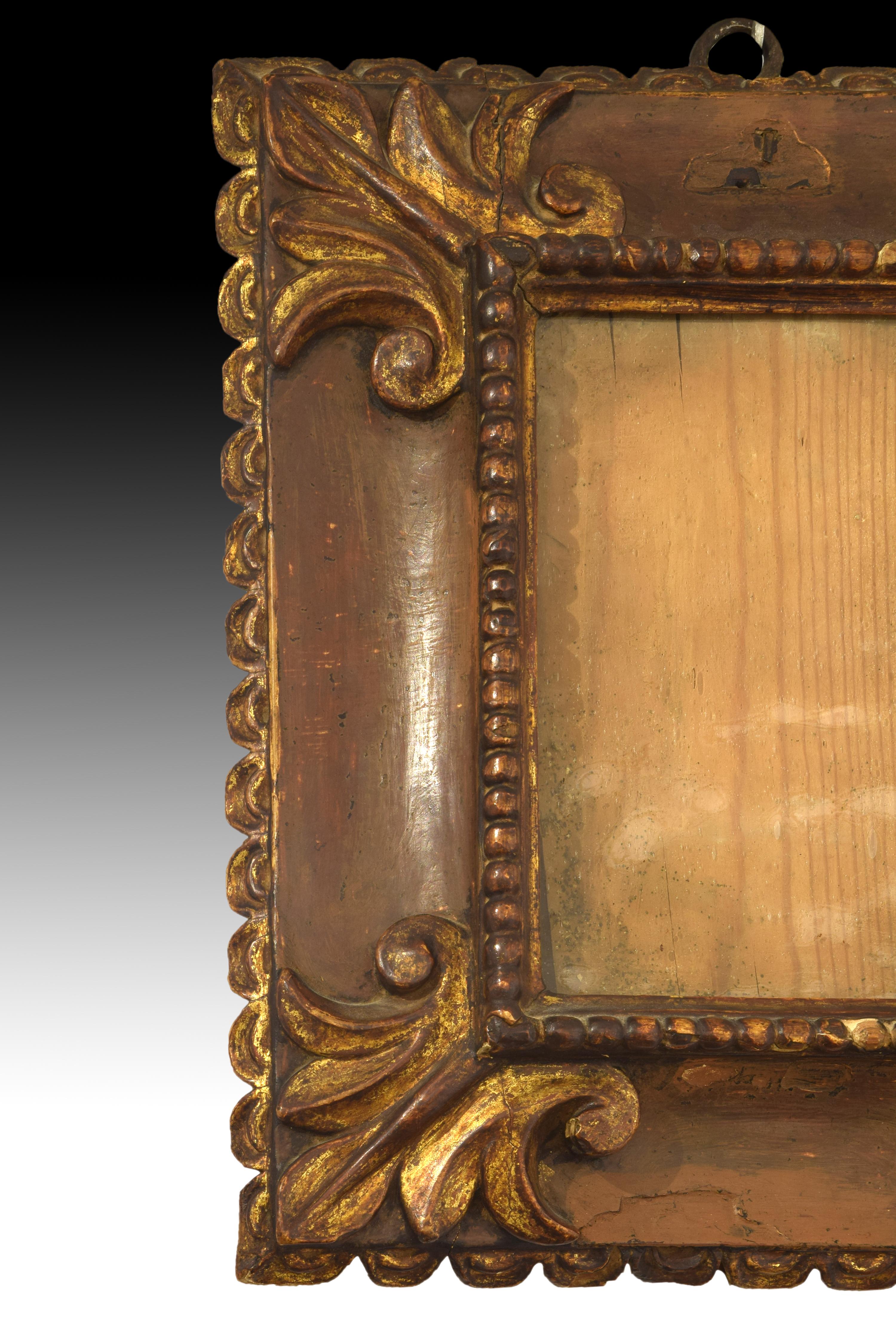 European Frame, Carved Wood, Metal, 17th Century