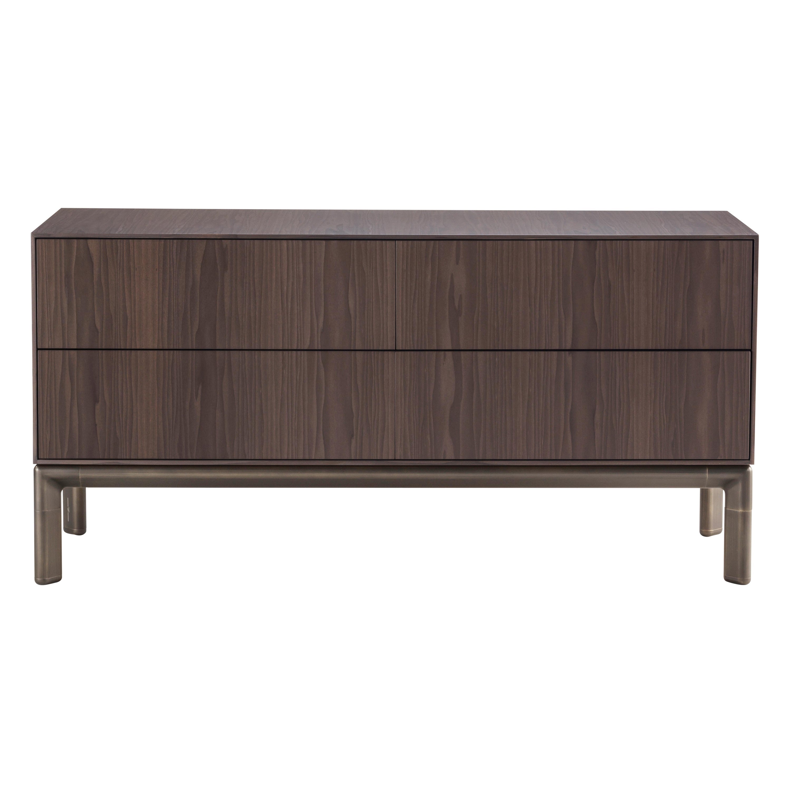 Frame Chest of Drawers, Wood and Burnished Brass Structure, Made in Italy