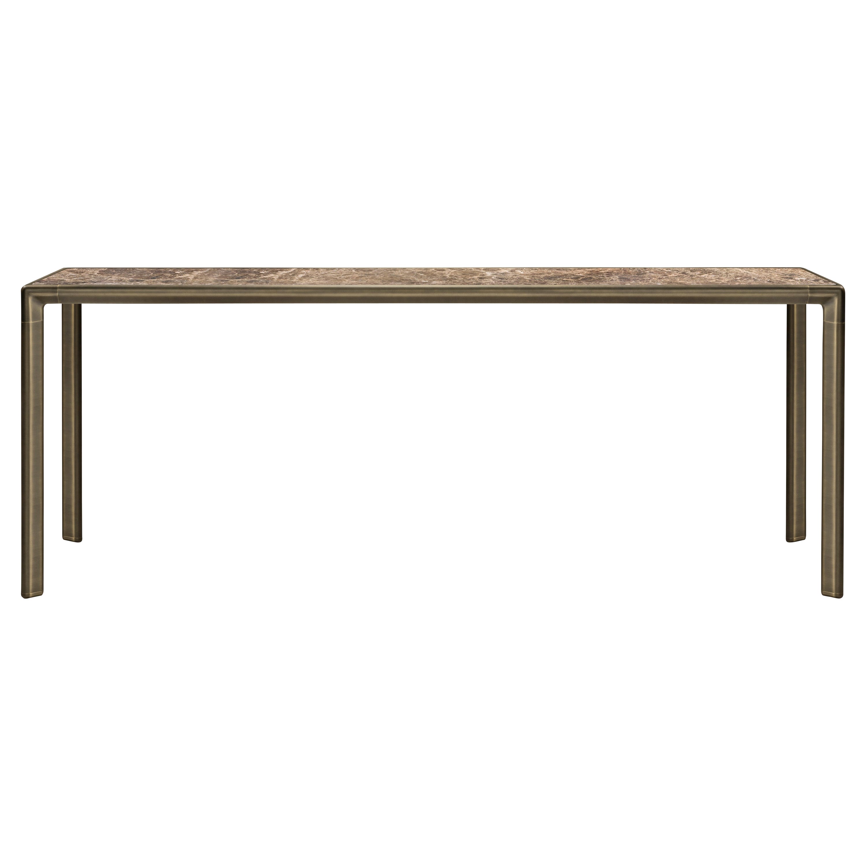 Console Emperador et pièces métalliques en laiton bruni, fabriquée en Italie