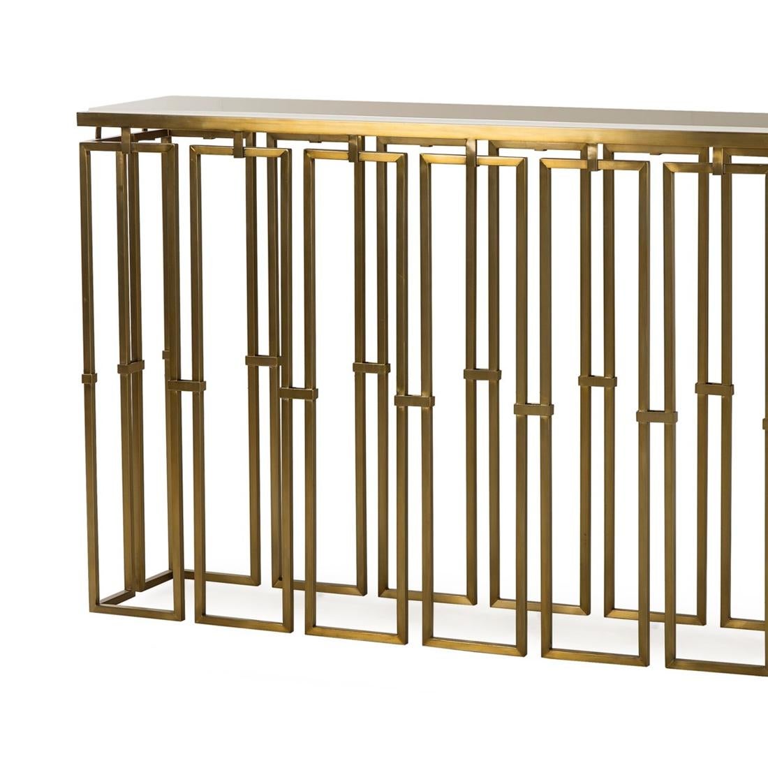 English Frame Console Table in Vintage Brass Finish