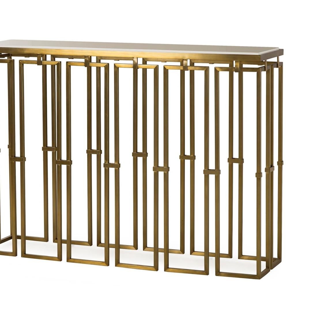 Hand-Crafted Frame Console Table in Vintage Brass Finish