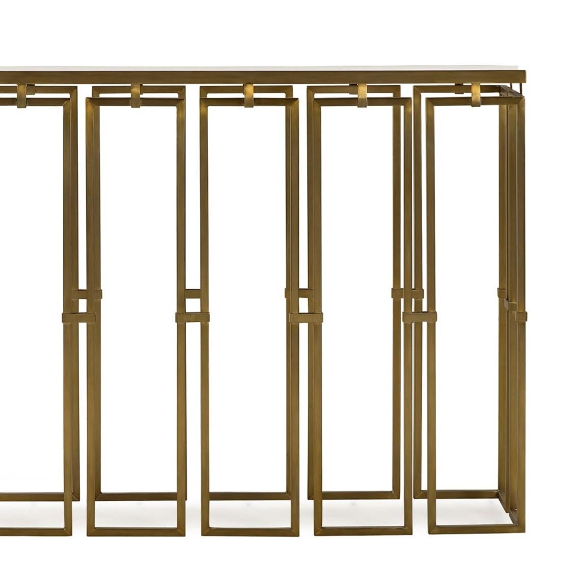 Contemporary Frame Console Table in Vintage Brass Finish