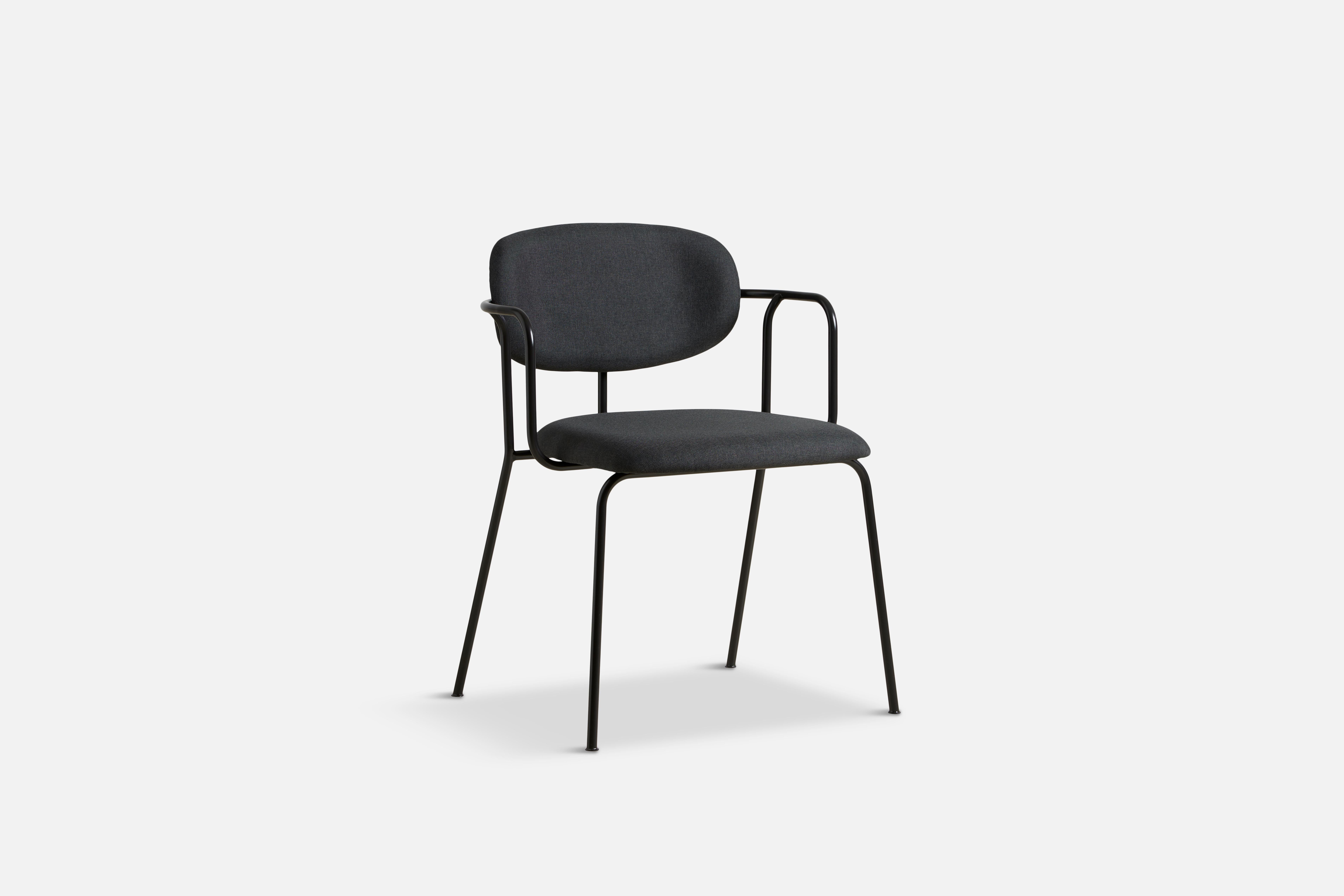 Frame dark dining chair by Mario Tsai Studio.
Materials: Fabric, metal.
Dimensions: D 53 x W 57 x H 77 cm.

The Frame dining chair arose from the idea of designing a chair like you construct a small building. Strongly inspired by the stringent