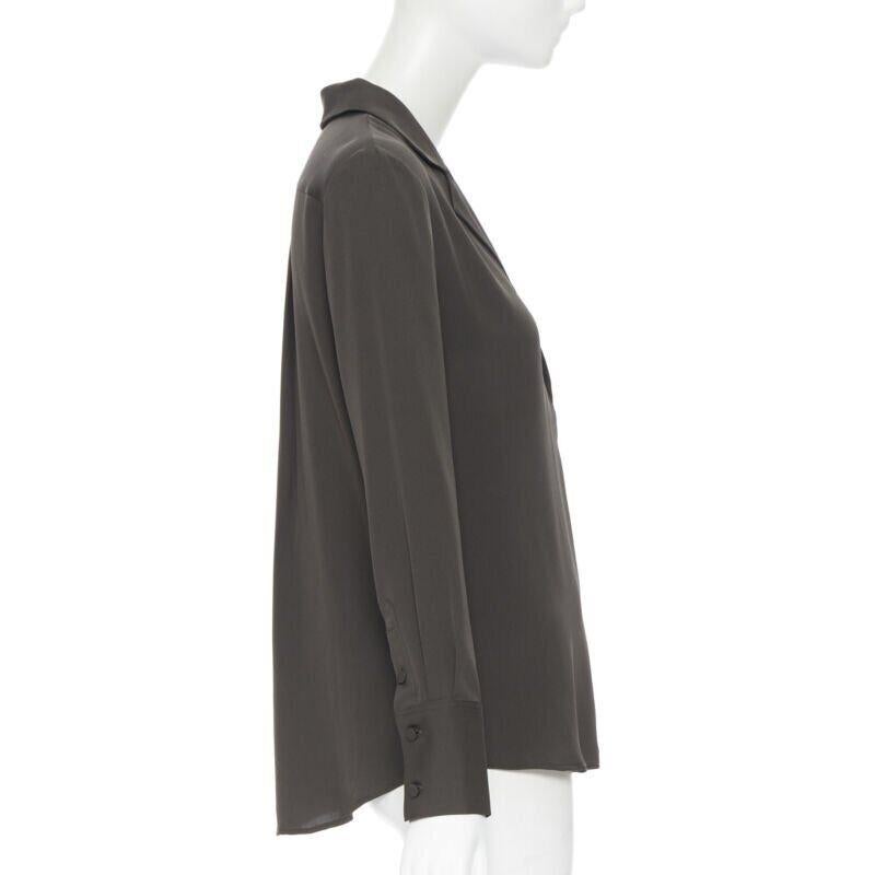 FRAME Dark Moss green 100% silk spread collar popover shirt blouse XS In Excellent Condition For Sale In Hong Kong, NT