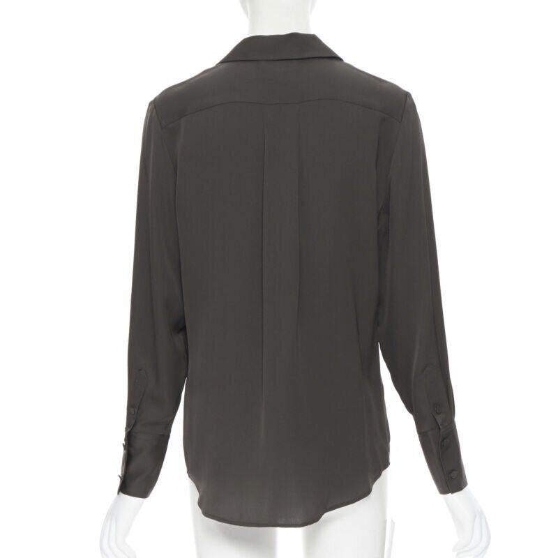 FRAME Dark Moss green 100% silk spread collar popover shirt blouse XS For Sale 1