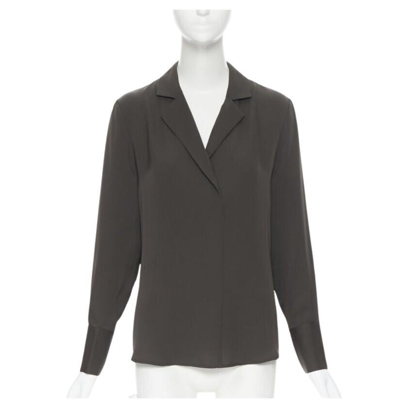 FRAME Dark Moss green 100% silk spread collar popover shirt blouse XS For Sale