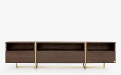 Frame Dark Oak & Brass TV Cabinet / Stand with Drawers