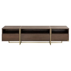 Frame Dark Oak & Brass TV Cabinet / Stand with Drawers