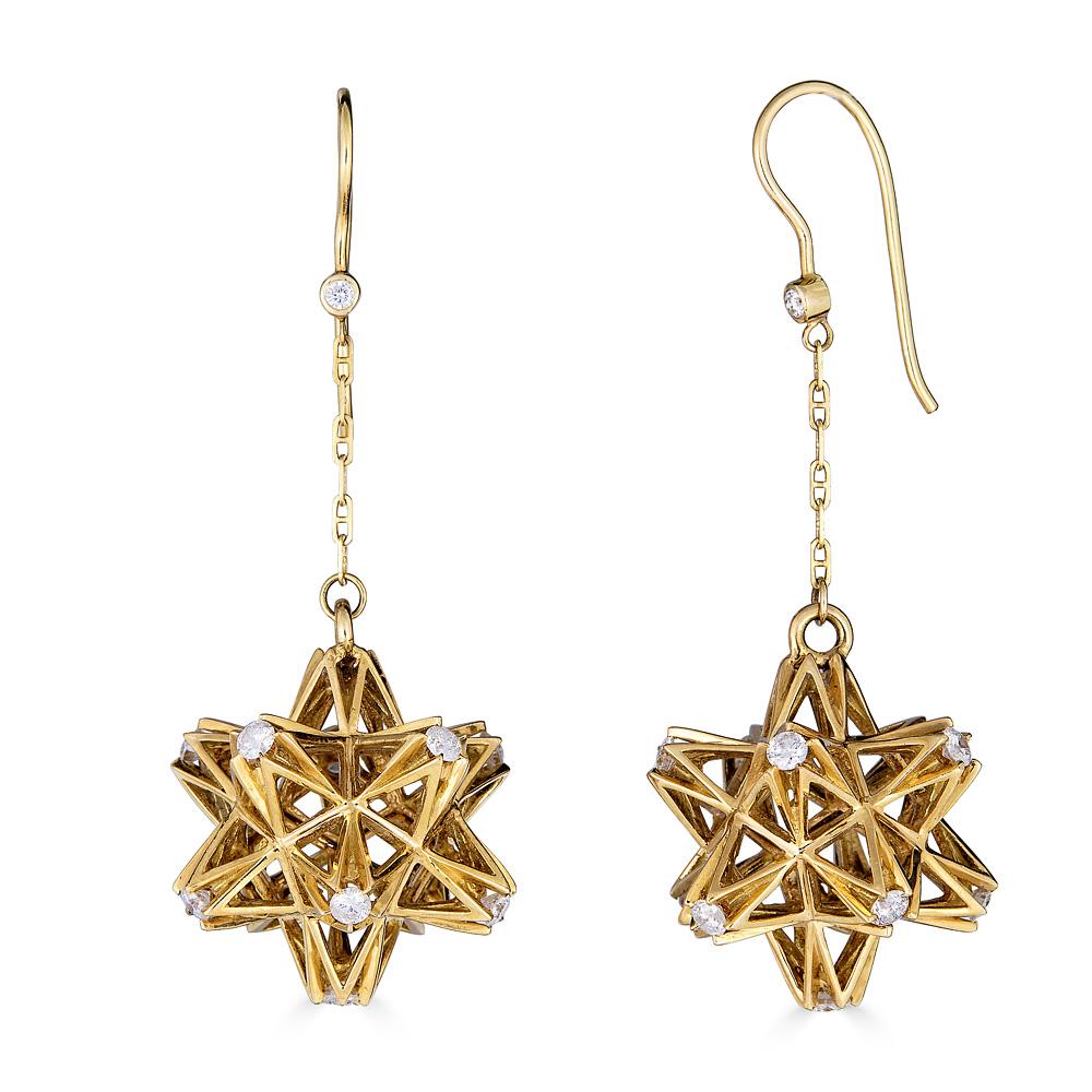 Modern Frame Diamond Gold Dangle Earrings For Sale