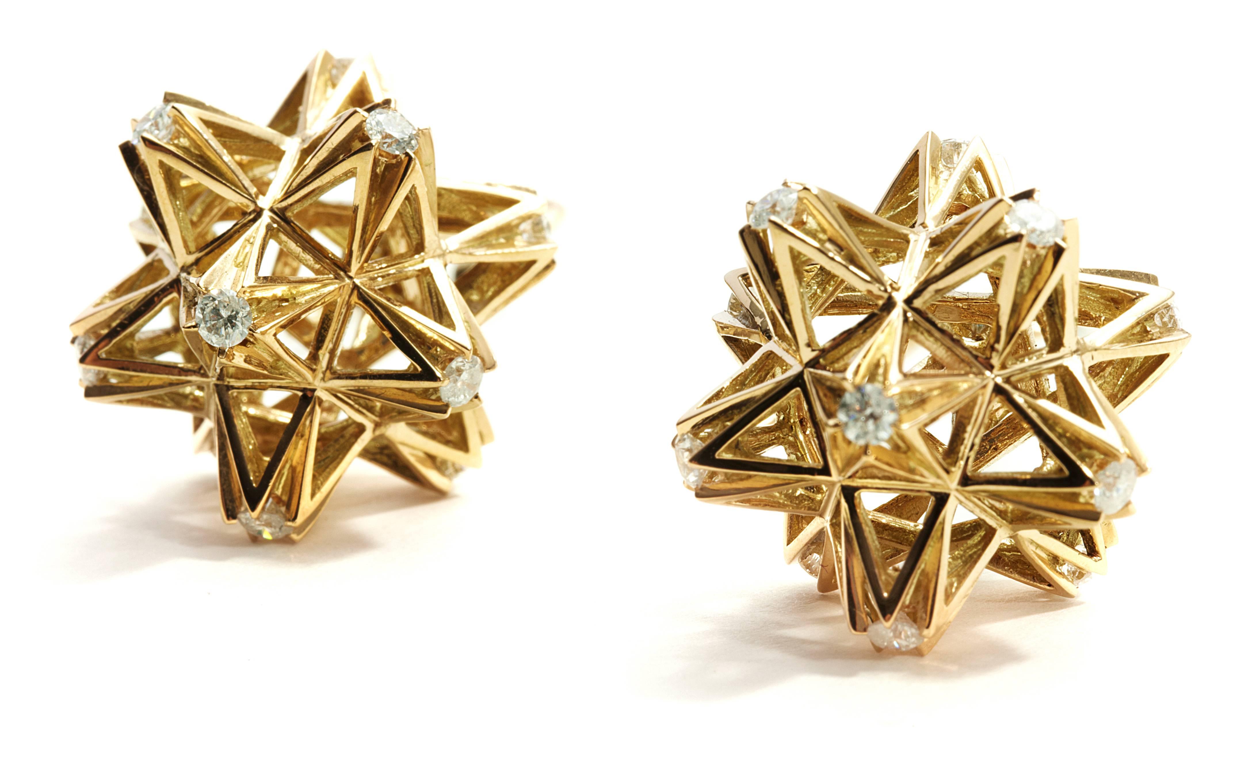 Modern Frame Diamond Gold Dangle Earrings For Sale