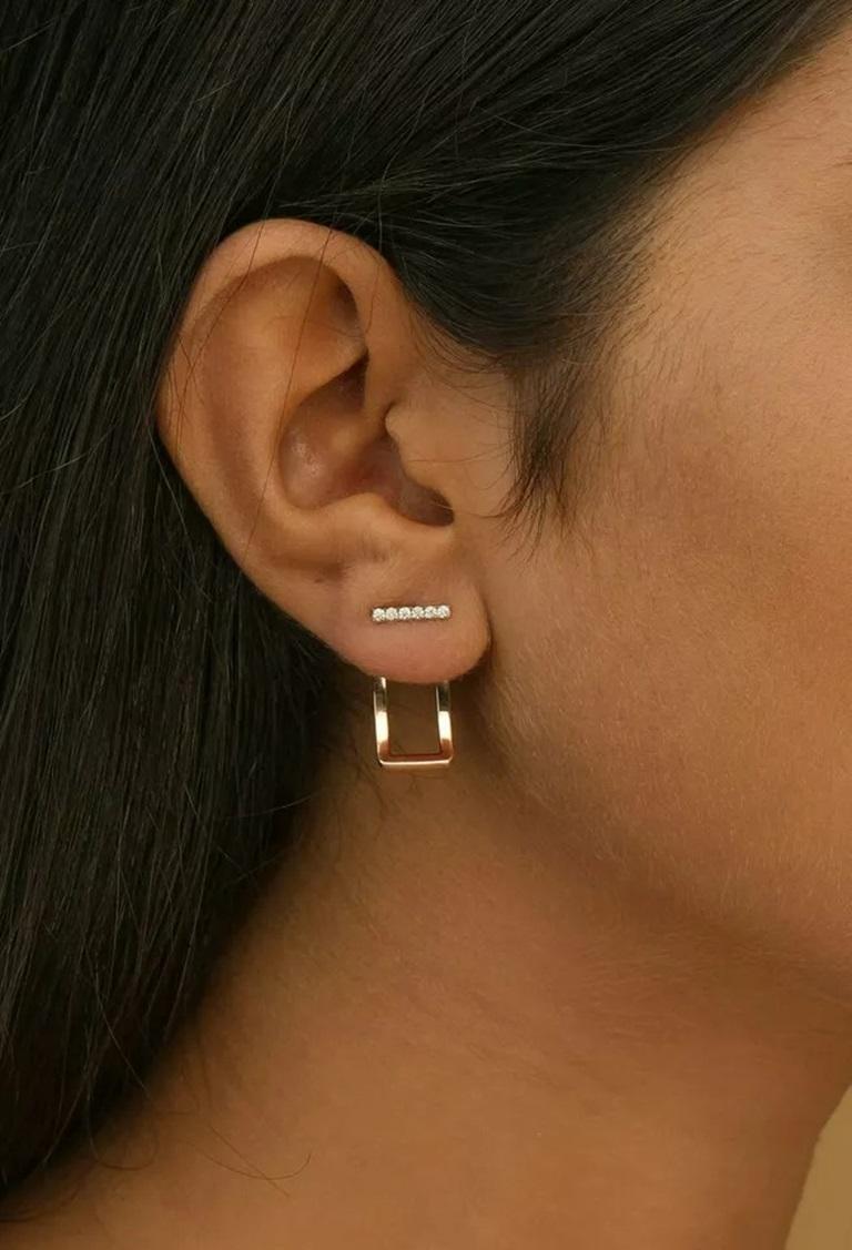 Boucles d'oreilles en or massif 14 carats, avec veste en diamant et cadre Neuf - En vente à Chicago, IL
