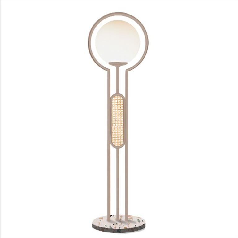 Lampadaire à cadre de style post-moderne noir, canne tissée et terrazzo Neuf - En vente à Lisbon, PT