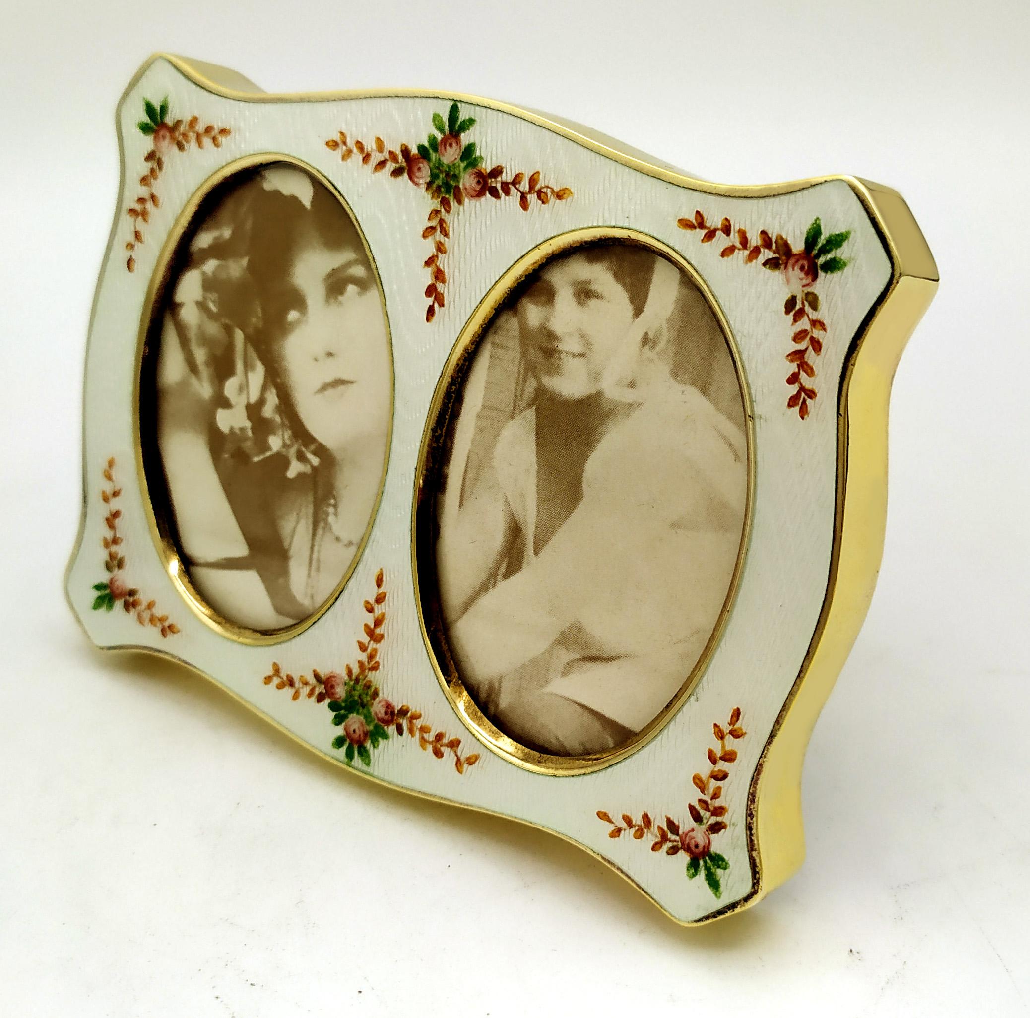 Art Nouveau Frame for 2 Photographs Fired Enamel on Guillochè Sterling Silver Salimbeni For Sale
