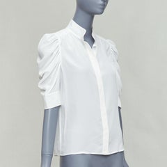 FRAME Gillian 100% Seide off white puff half sleeve concealed buttons shirt XS