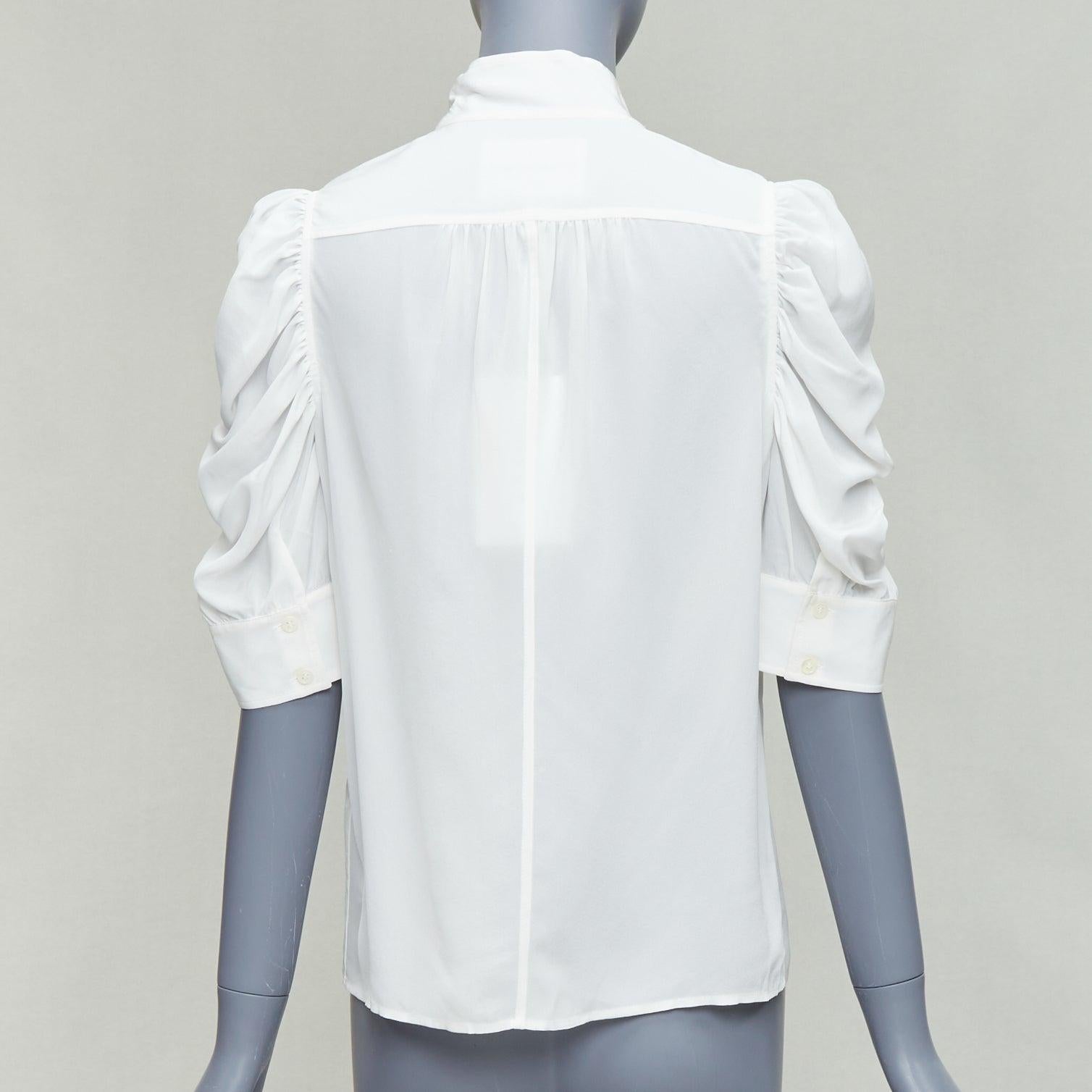 FRAME Gillian 100% Seide off white puff half sleeve concealed buttons shirt XS im Zustand „Gut“ im Angebot in Hong Kong, NT