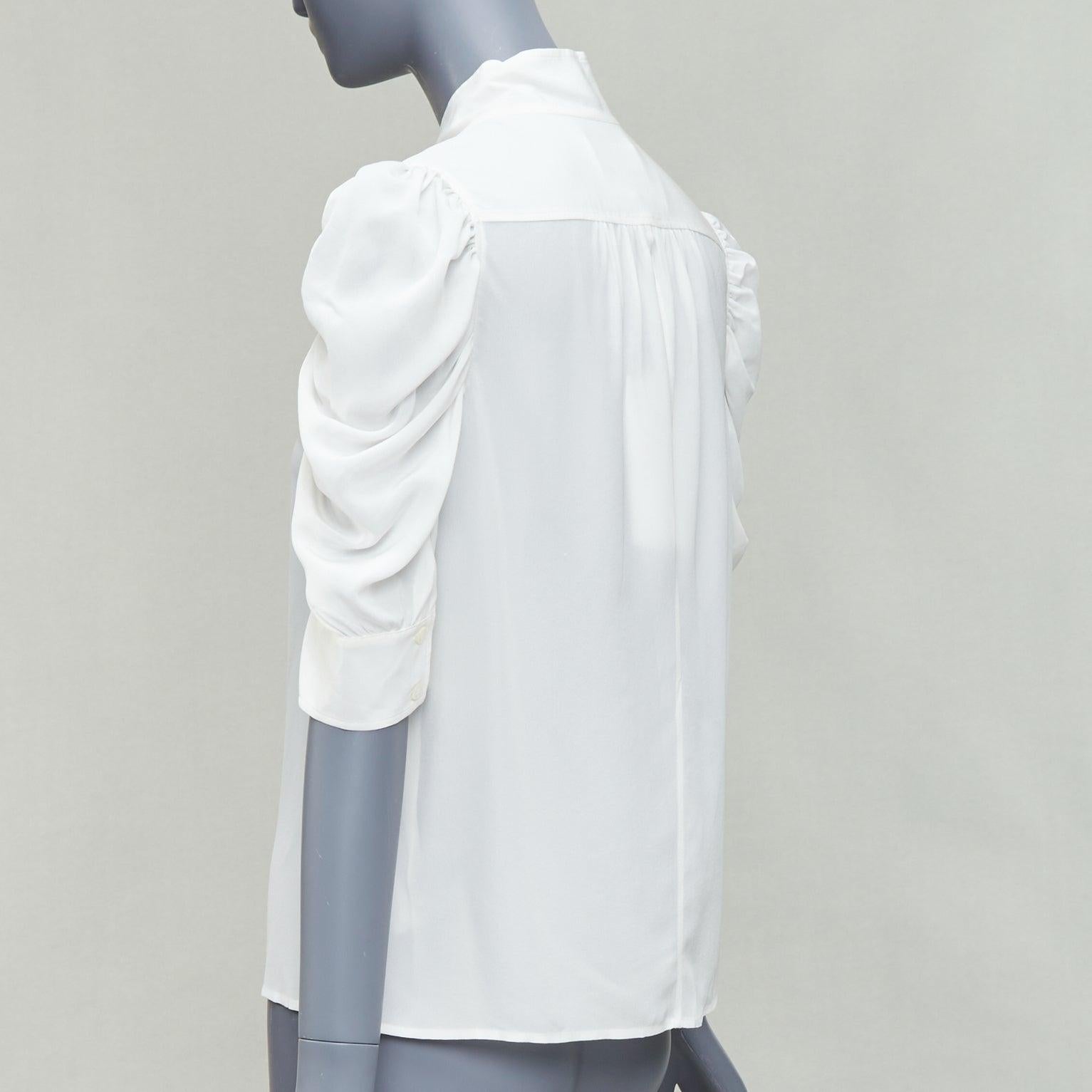 FRAME Gillian 100% Seide off white puff half sleeve concealed buttons shirt XS Damen im Angebot