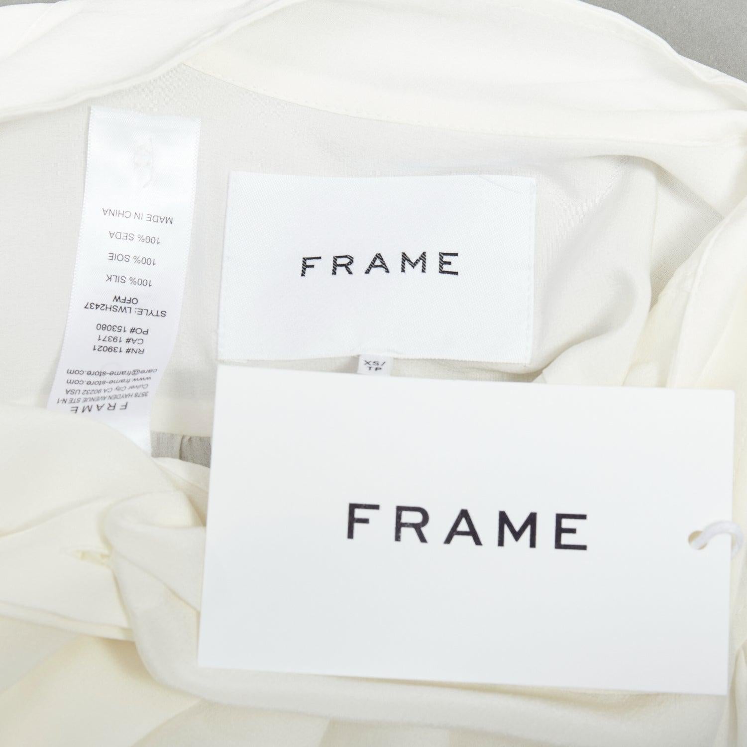 FRAME Gillian 100% Seide off white puff half sleeve concealed buttons shirt XS im Angebot 3