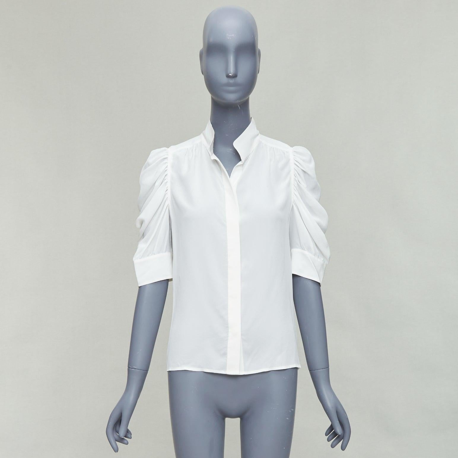 FRAME Gillian 100% Seide off white puff half sleeve concealed buttons shirt XS im Angebot 4