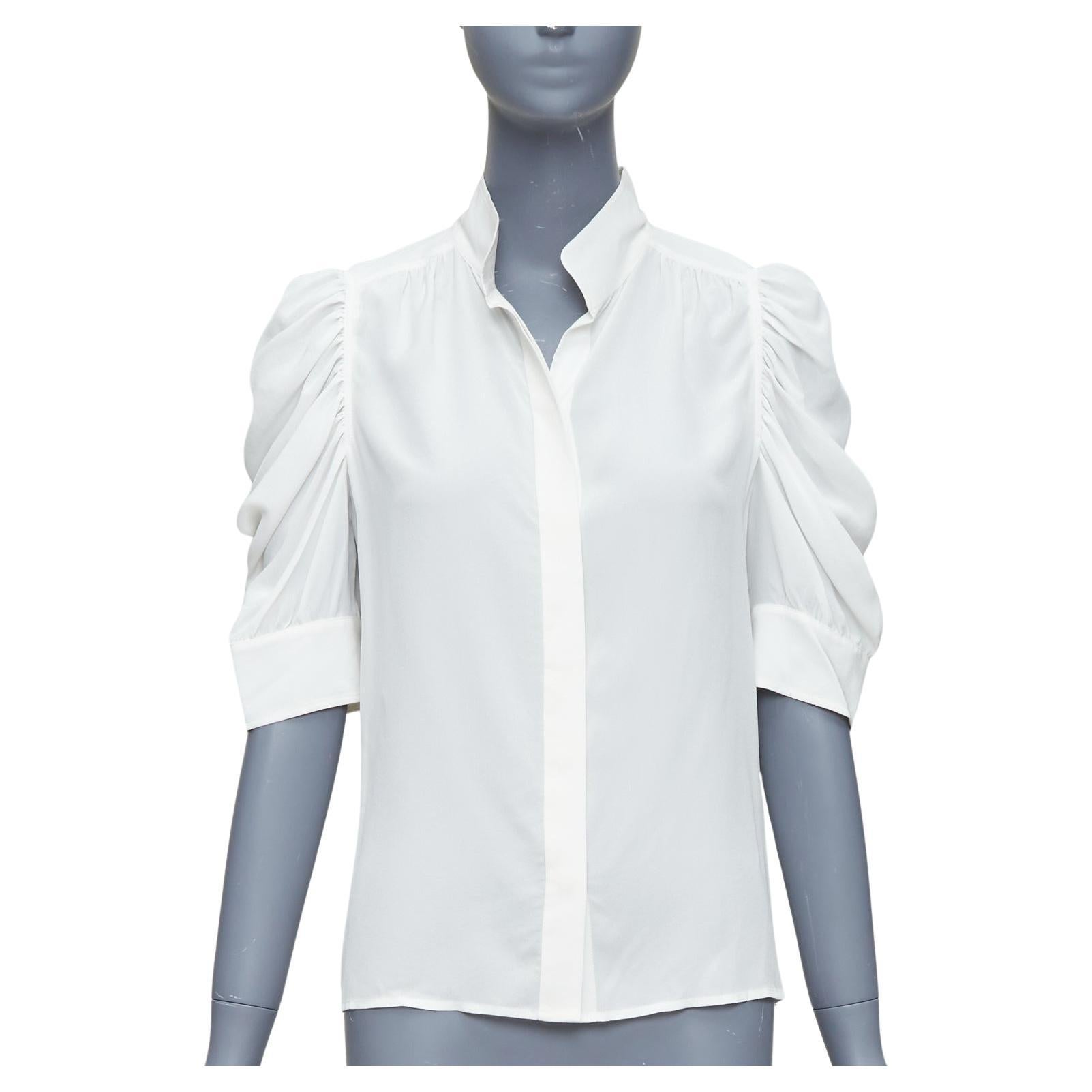 FRAME Gillian 100% Seide off white puff half sleeve concealed buttons shirt XS im Angebot