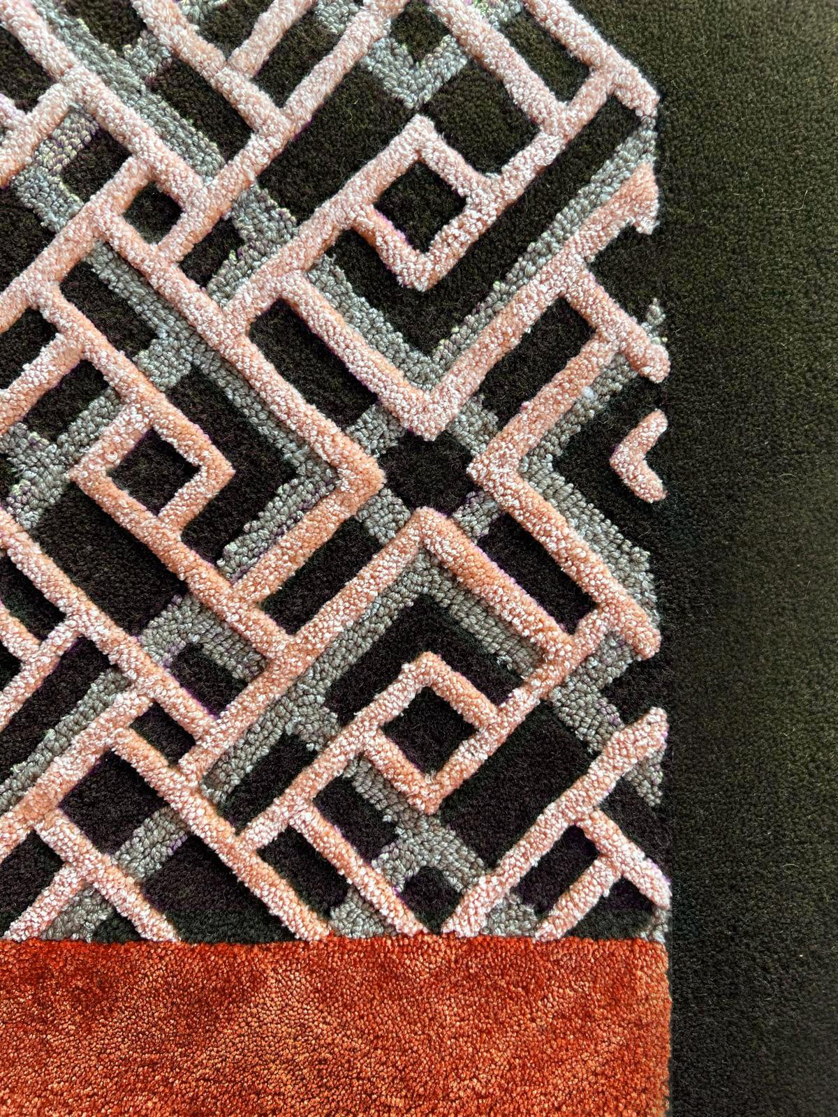 Frame Green Rug by Volver Studios
Dimensions: W 250 x L 350 cm.
Materials: Wool and bamboo silk.

Available in seven size options: 90 x 240 cm, 140 x 200 cm, 170 x 240 cm, 200 x 300 cm, 250 x 350 cm, 300 x 400 cm, and 350 x 450 cm. Also available in