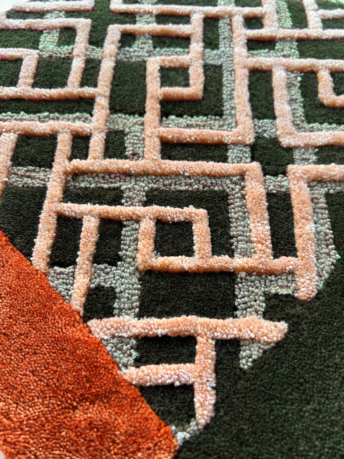 Post-Modern Frame Green Rug by Volver Studios For Sale