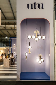 Art déco inspirierte Rahmen I Hängeleuchte, Farbe Kupfer und Terrazo-Stein