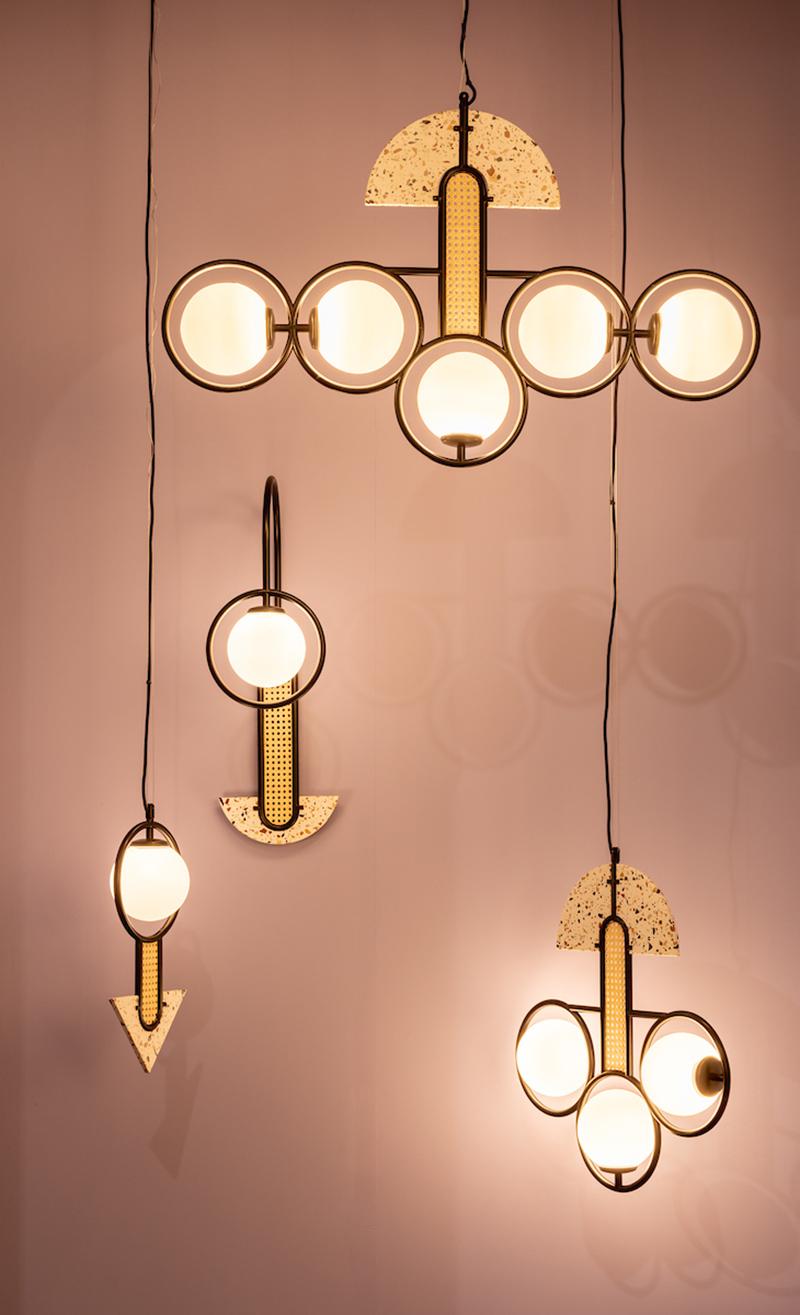 Art déco Lampe à suspension d'inspiration Art Déco Frame I couleur cuivre et pierre Terrazo en vente