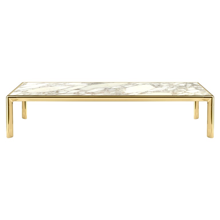 Frame Large Coffee Table in Calacatta Gold Marble Top with Polished Brass For Sale