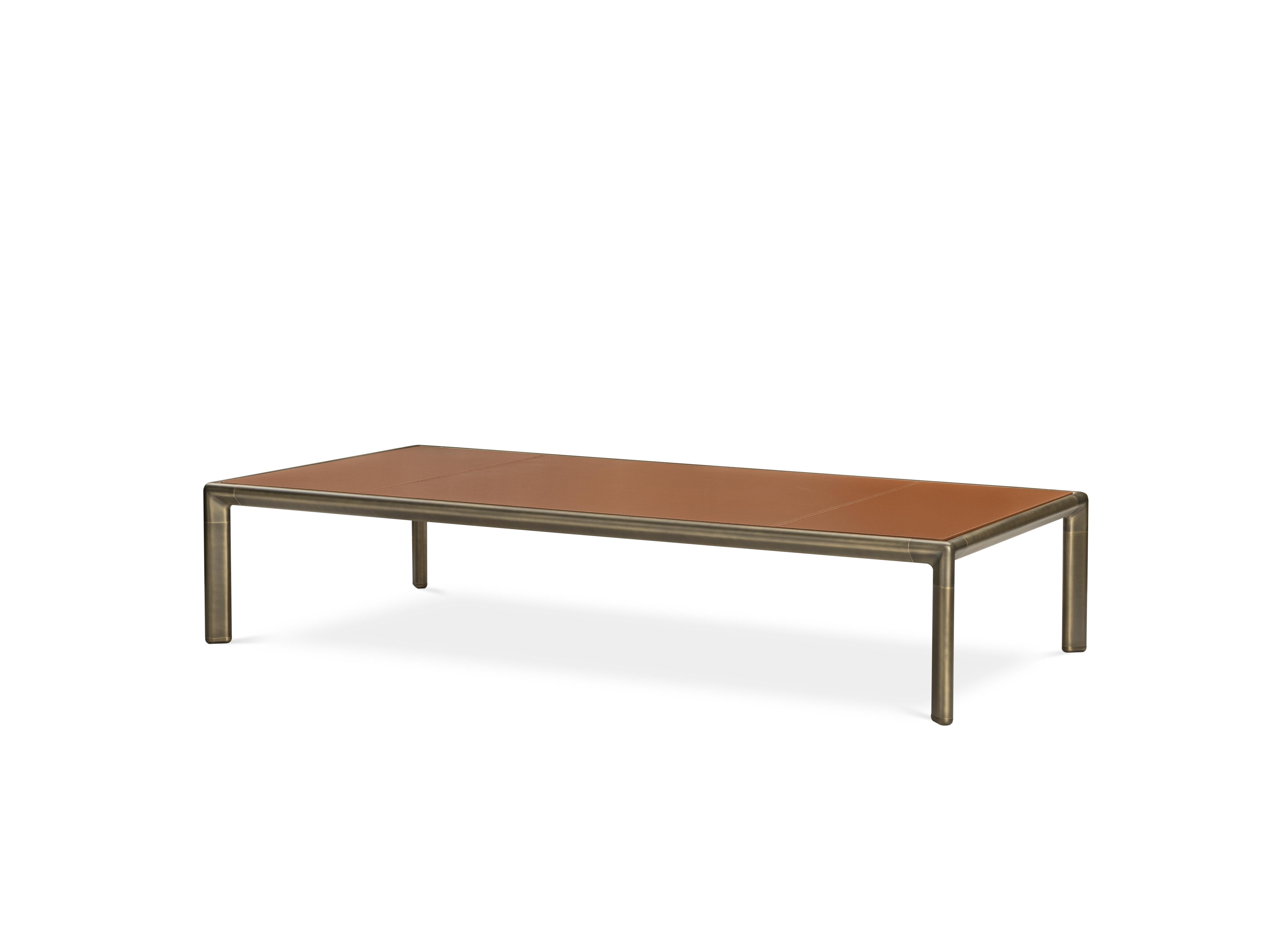 italien Grande table basse Frame avec plateau en cuir Cuoio et laiton brun bruni en vente