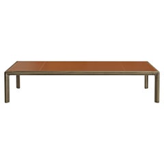 Frame Large Coffee Table in Cuoio Leather Top with Brown Burnished Brass