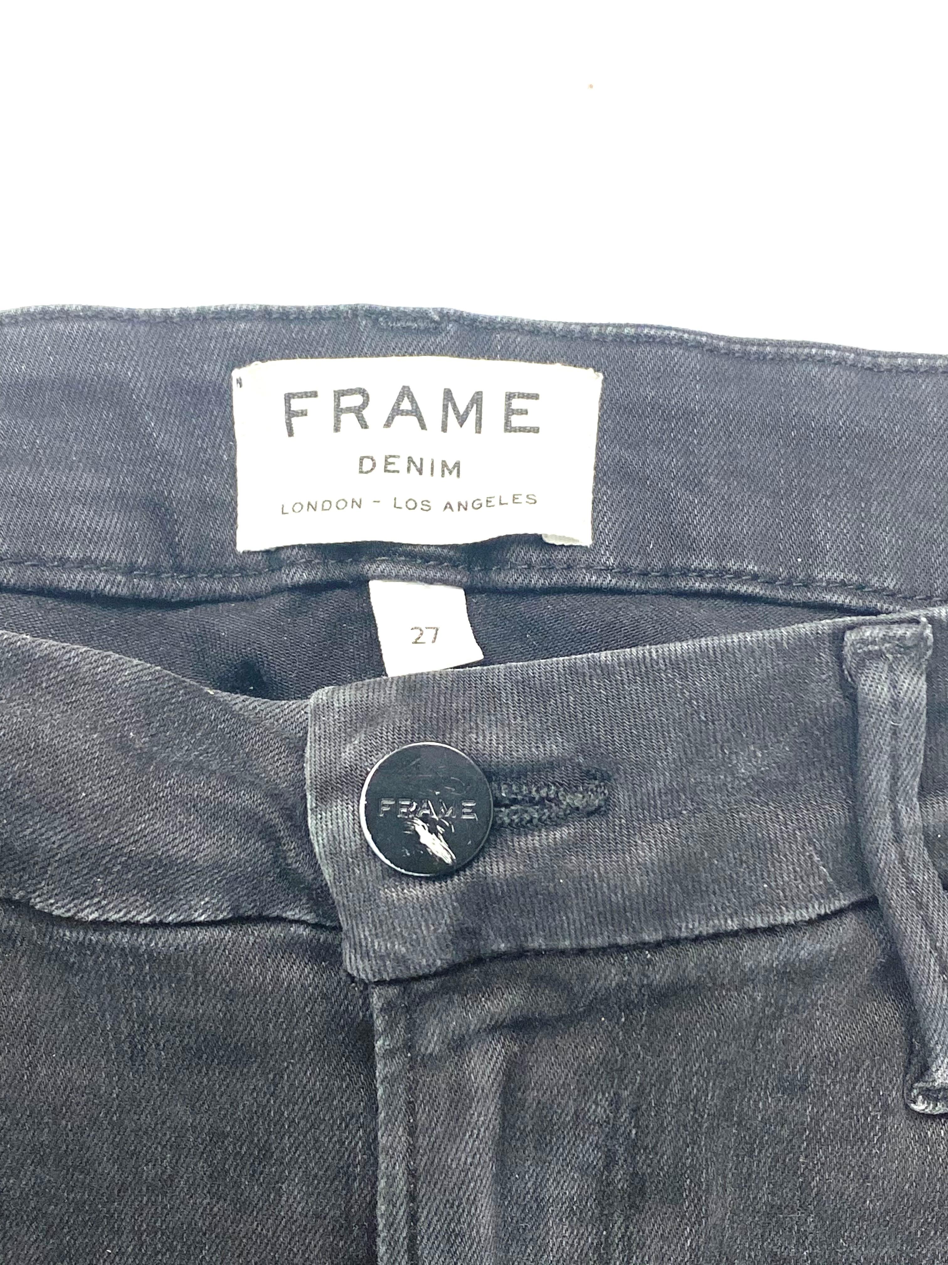 Frame Le Crop Mini Boot Black Denim Jeans, Size 27 In Good Condition For Sale In Beverly Hills, CA