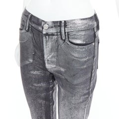 FRAME Le High Skinny Crop metallic silver coated pants 24"