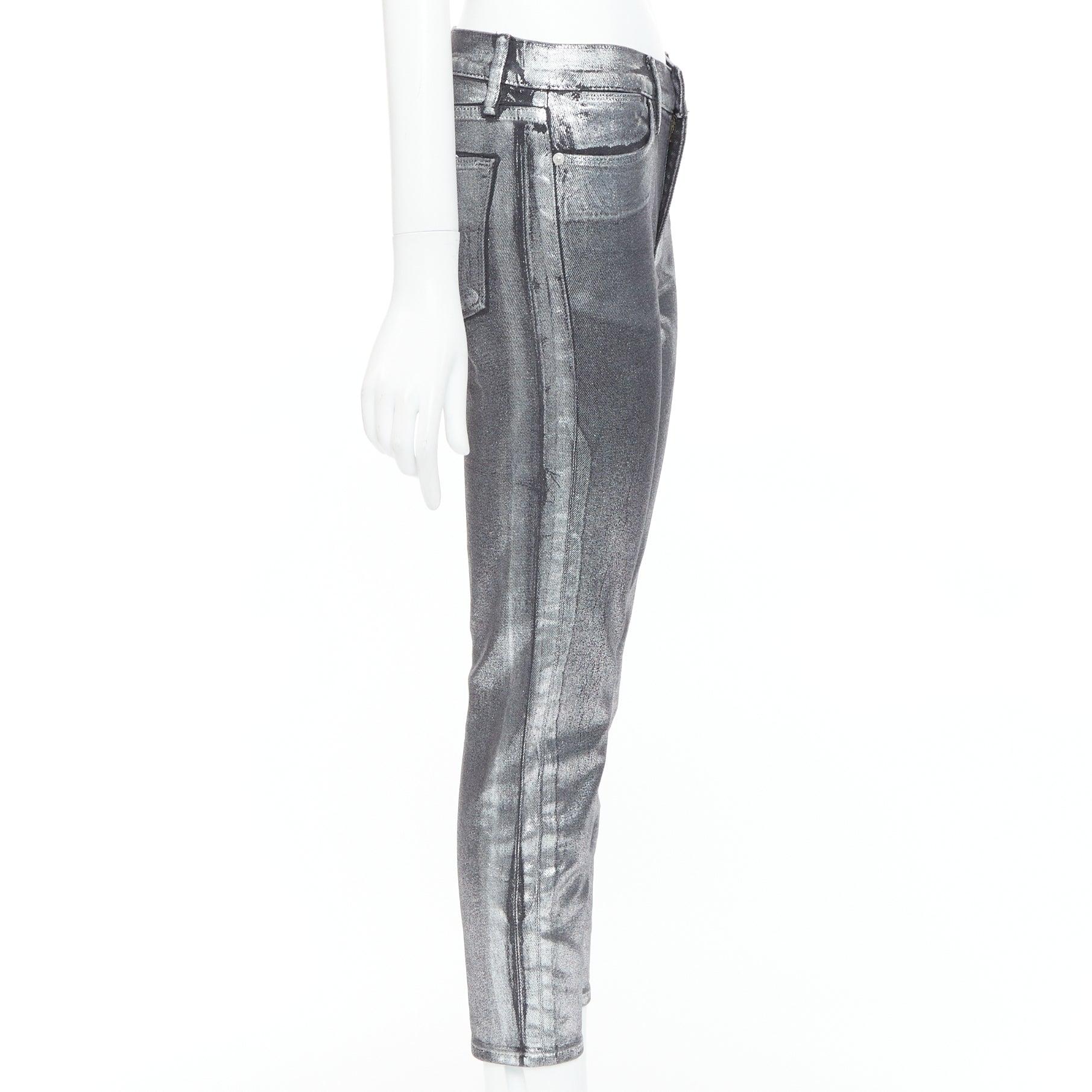 FRAME Le High Skinny Crop metallic silver coated pants 24
