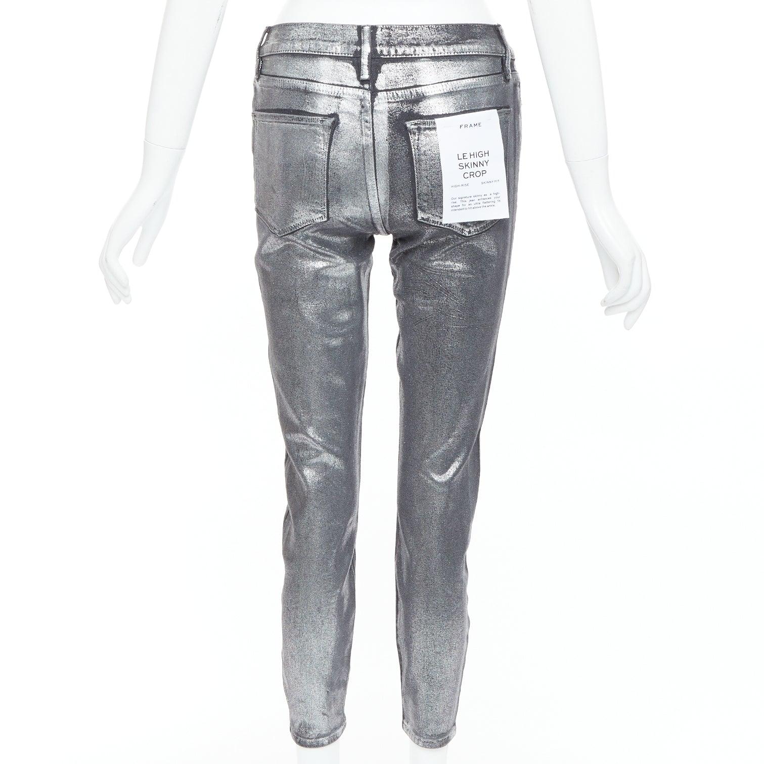 Women's FRAME Le High Skinny Crop metallic silver coated pants 24