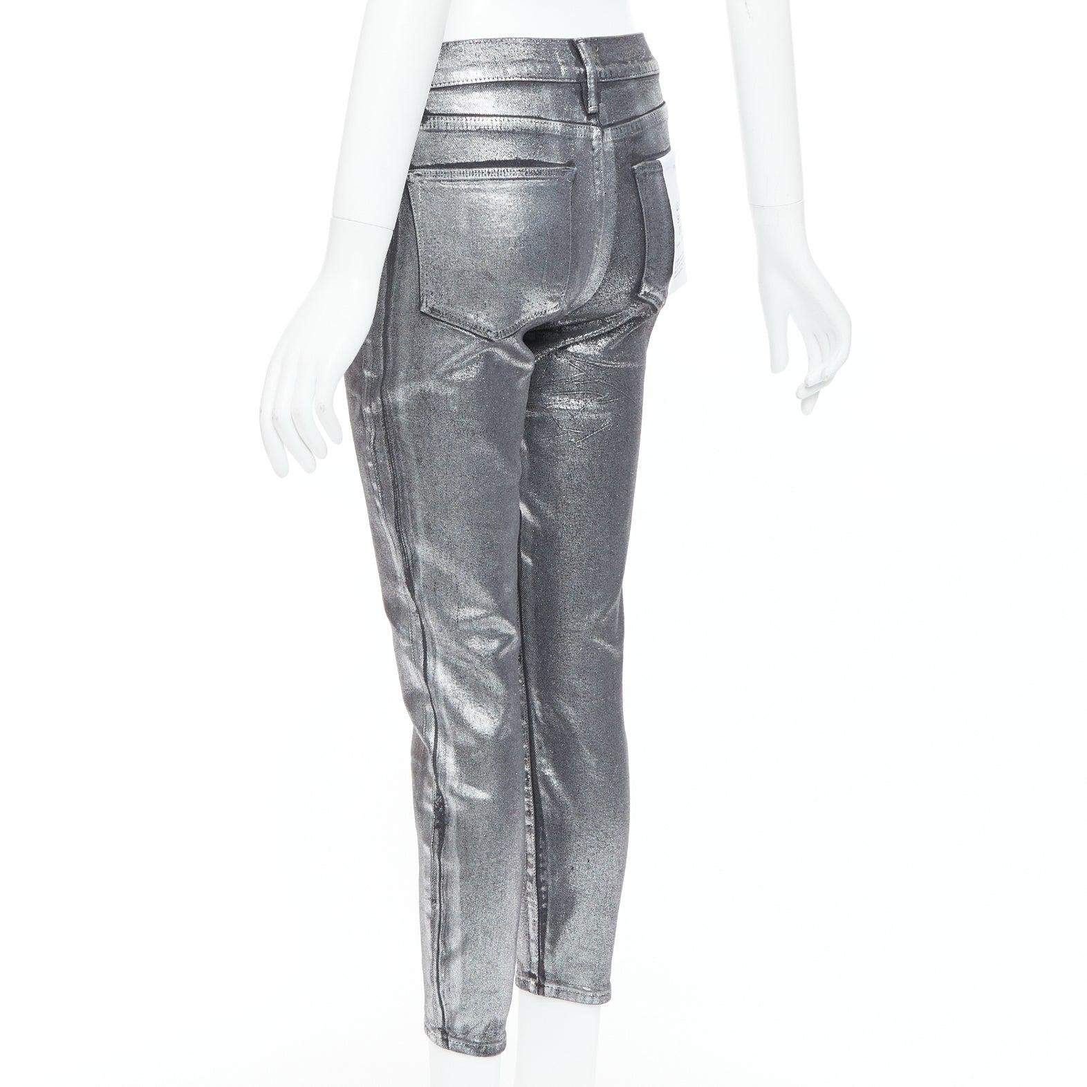 FRAME Le High Skinny Crop metallic silver coated pants 24