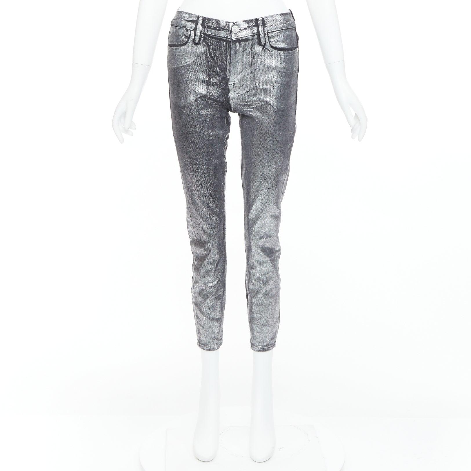 FRAME Le High Skinny Crop metallic silver coated pants 24
