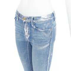 FRAME Le Skinny de Jeanne metallic silber beschichtete blaue Jeans 25"
