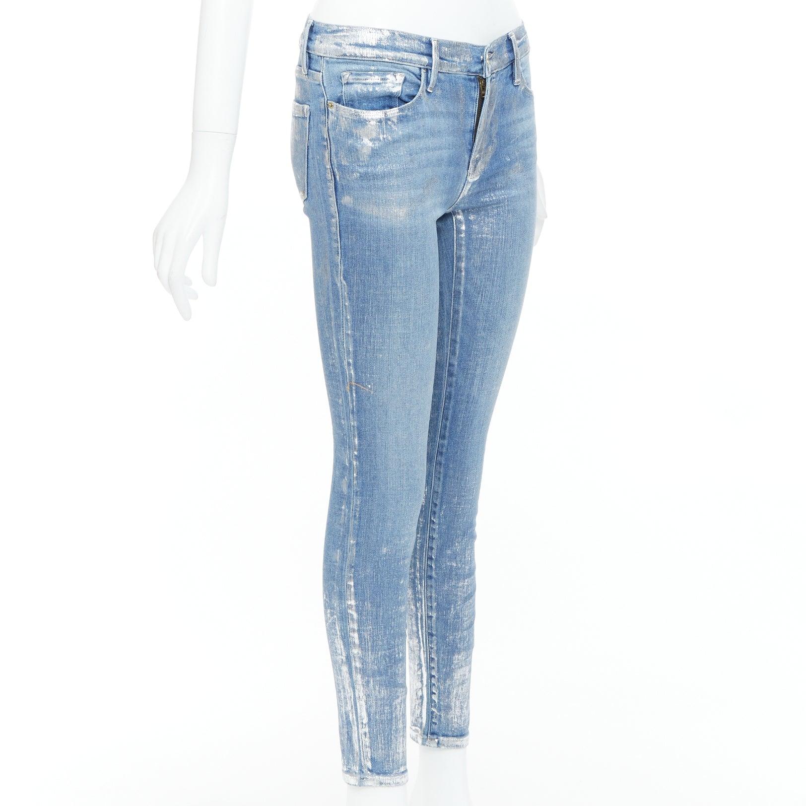 Blue FRAME Le Skinny de Jeanne metallic silver coated blue jeans 25
