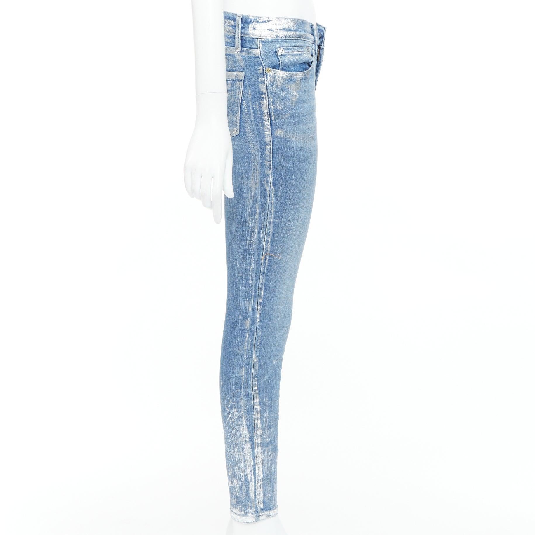FRAME Le Skinny de Jeanne metallic silver coated blue jeans 25