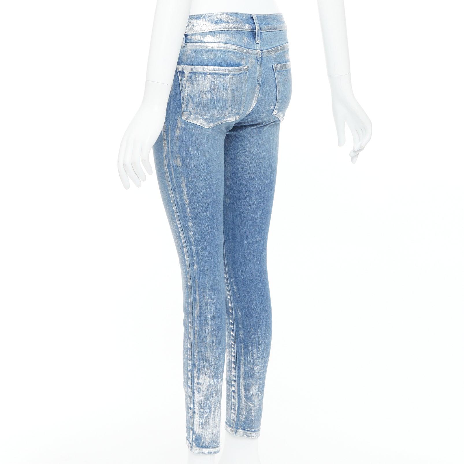 FRAME Le Skinny de Jeanne metallic silver coated blue jeans 25
