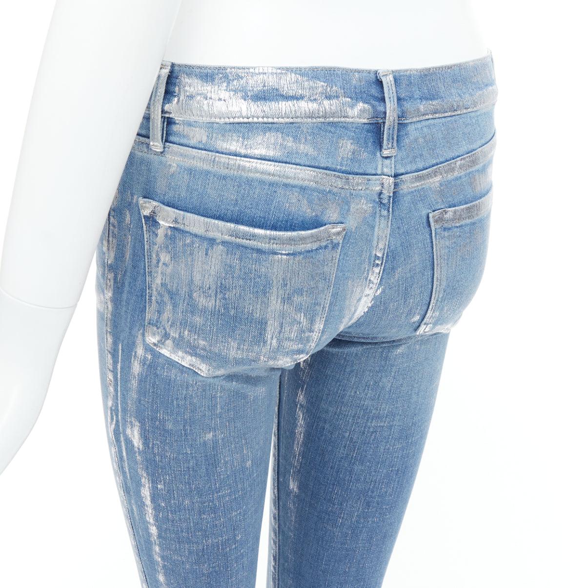 FRAME Le Skinny de Jeanne metallic silver coated blue jeans 25