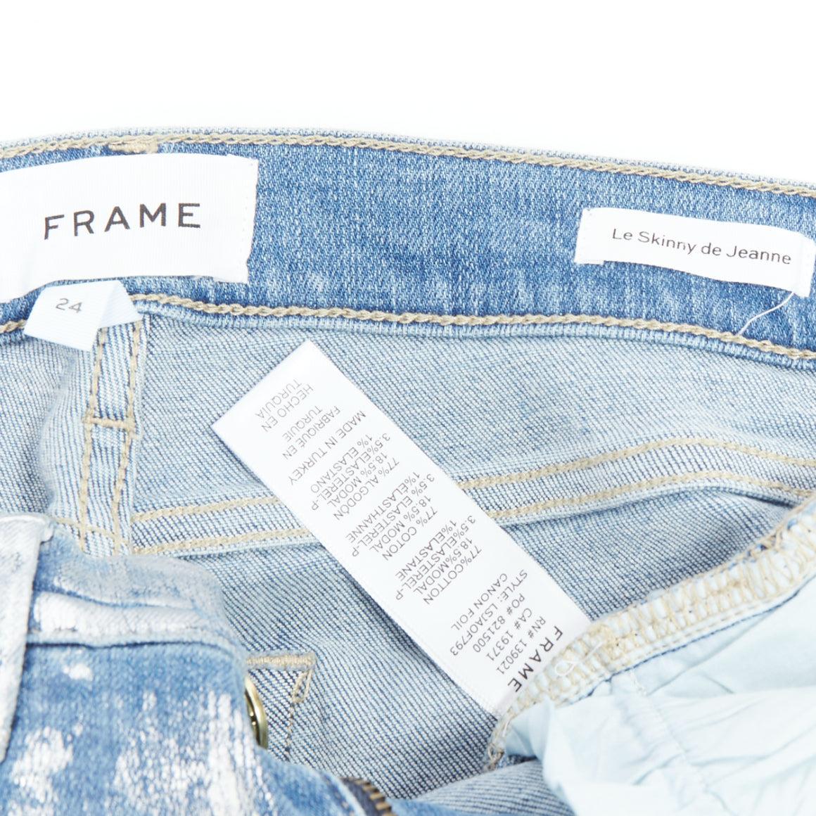 FRAME Le Skinny de Jeanne metallic silver coated blue jeans 25