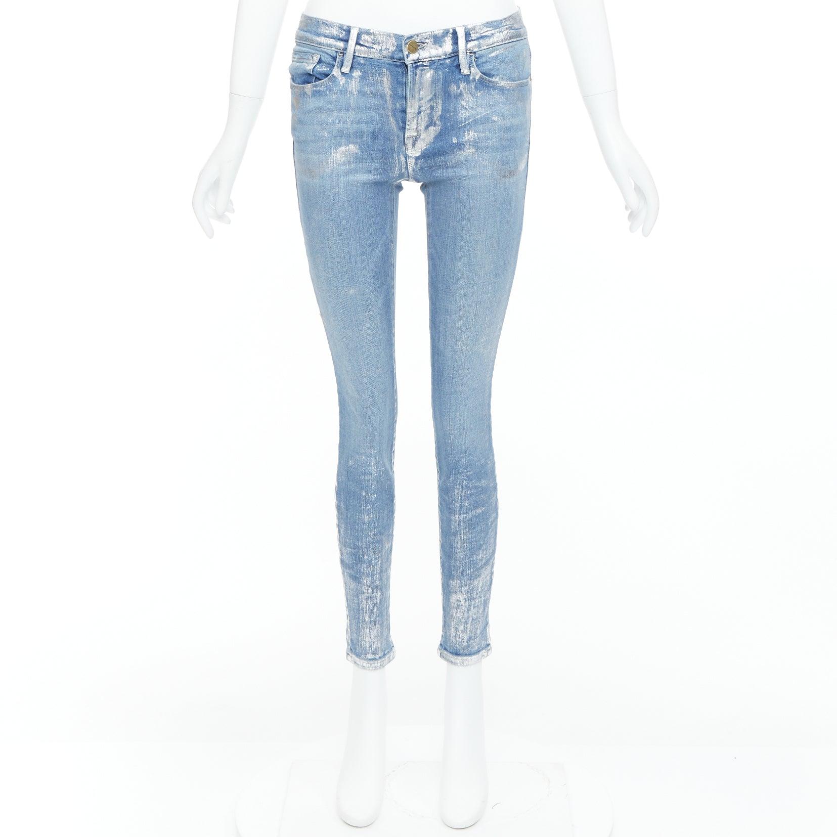 FRAME Le Skinny de Jeanne metallic silver coated blue jeans 25