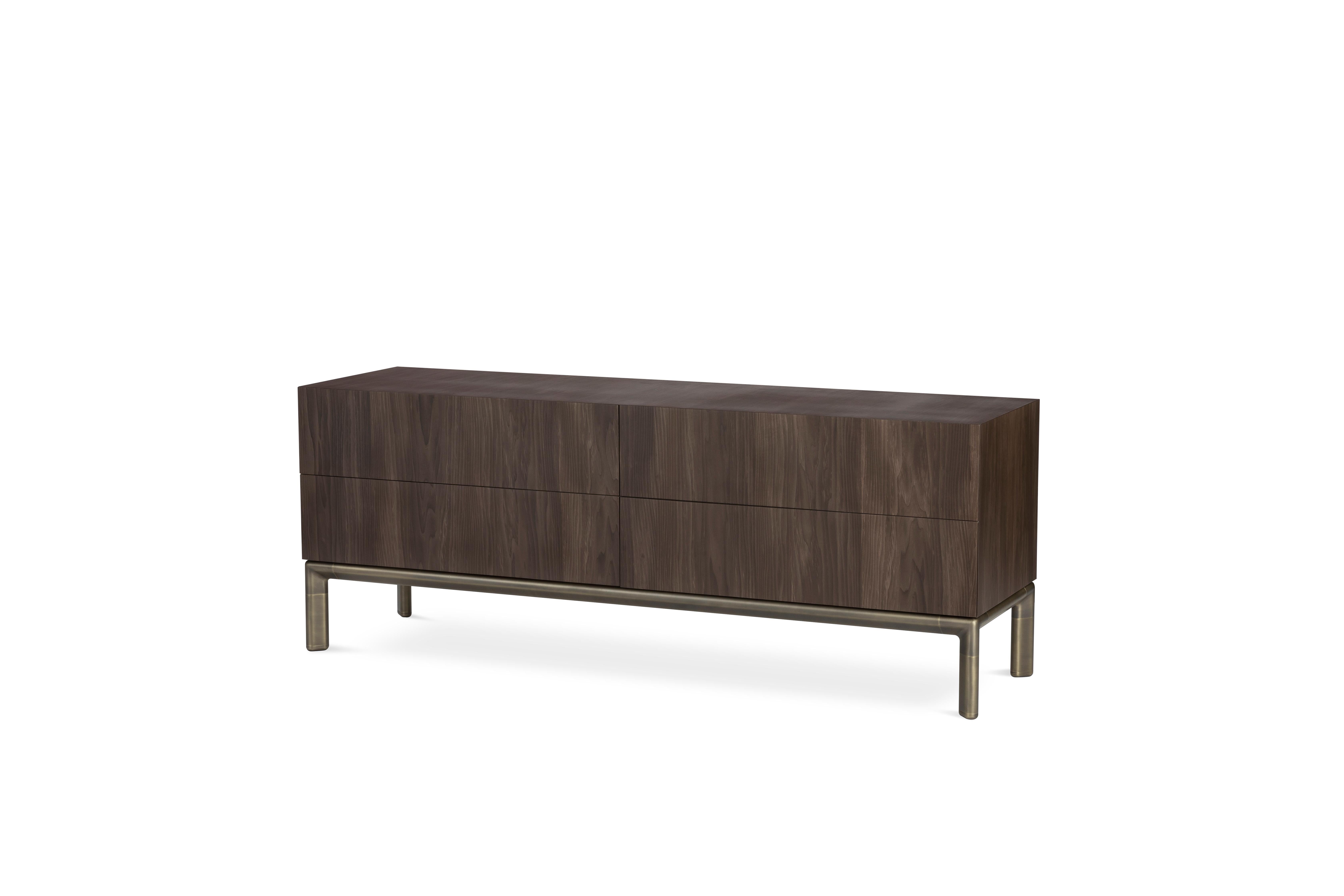 Contemporary Frame Living Cabinet in Brown Burnished Brass & Bolivar Wood, Stefano Giovannoni For Sale