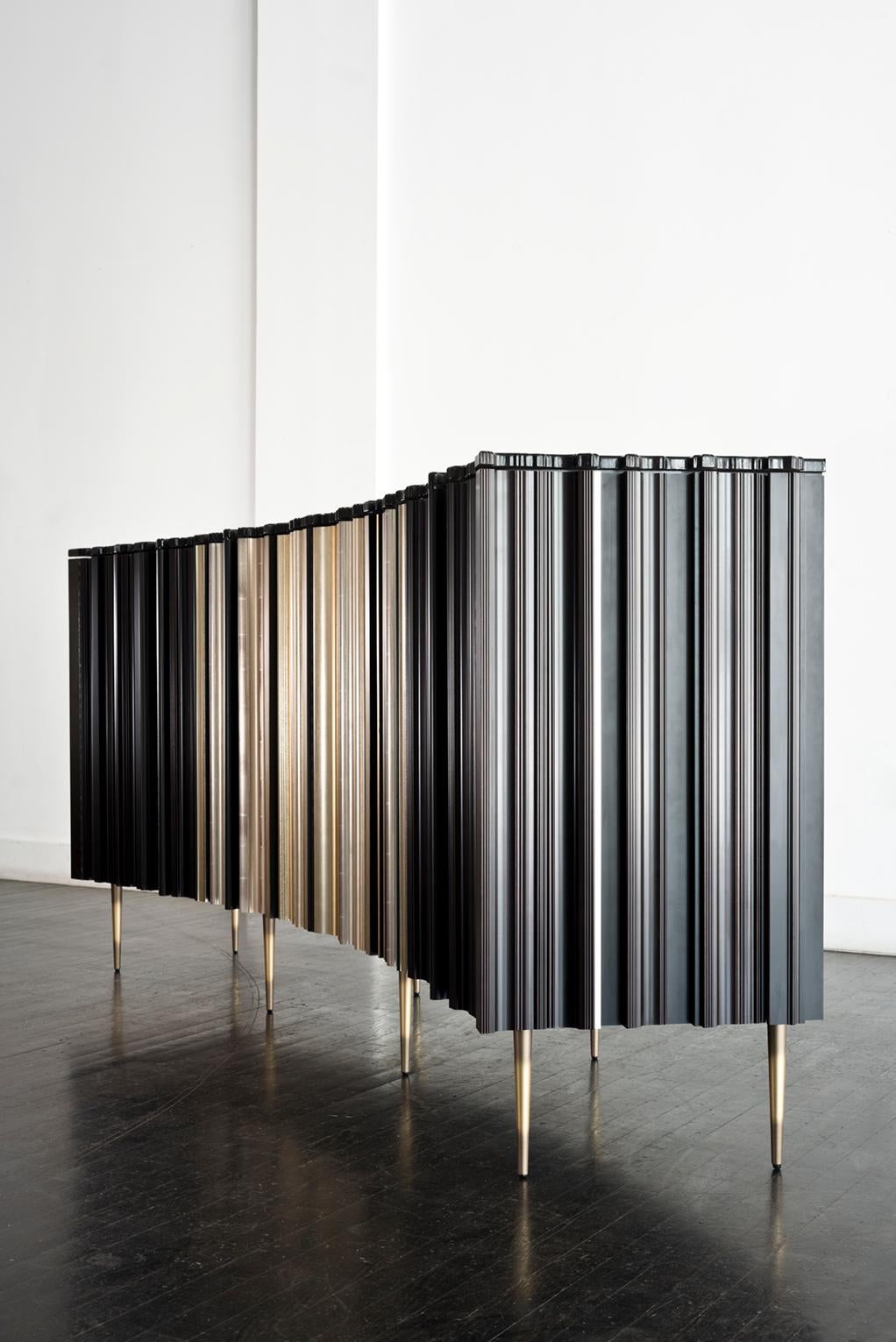 Metal Frame Long Curved Sideboard by Luis Pons For Sale
