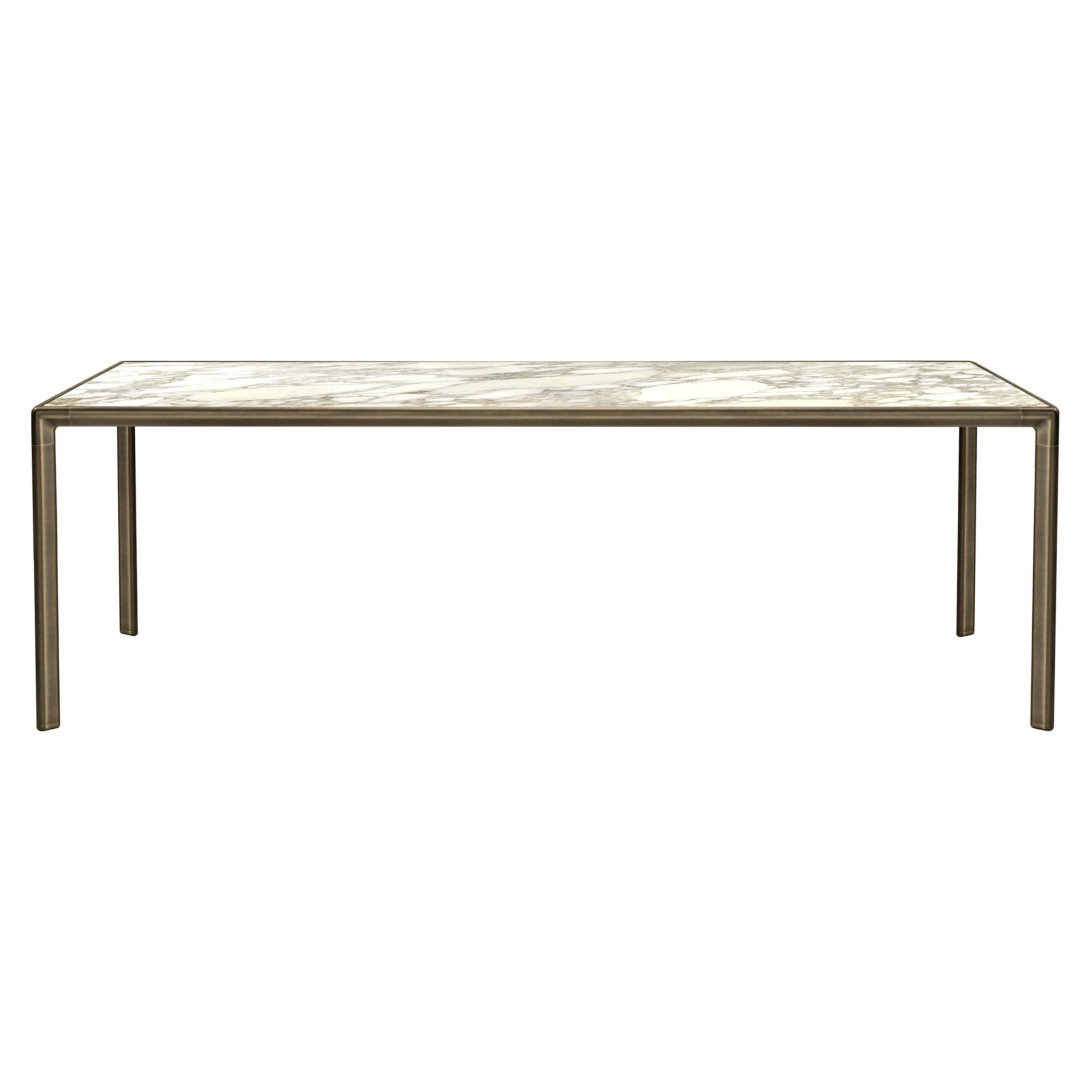 Table de salle à manger moyenne Frame avec plateau en marbre doré Calacatta et laiton brun bruni