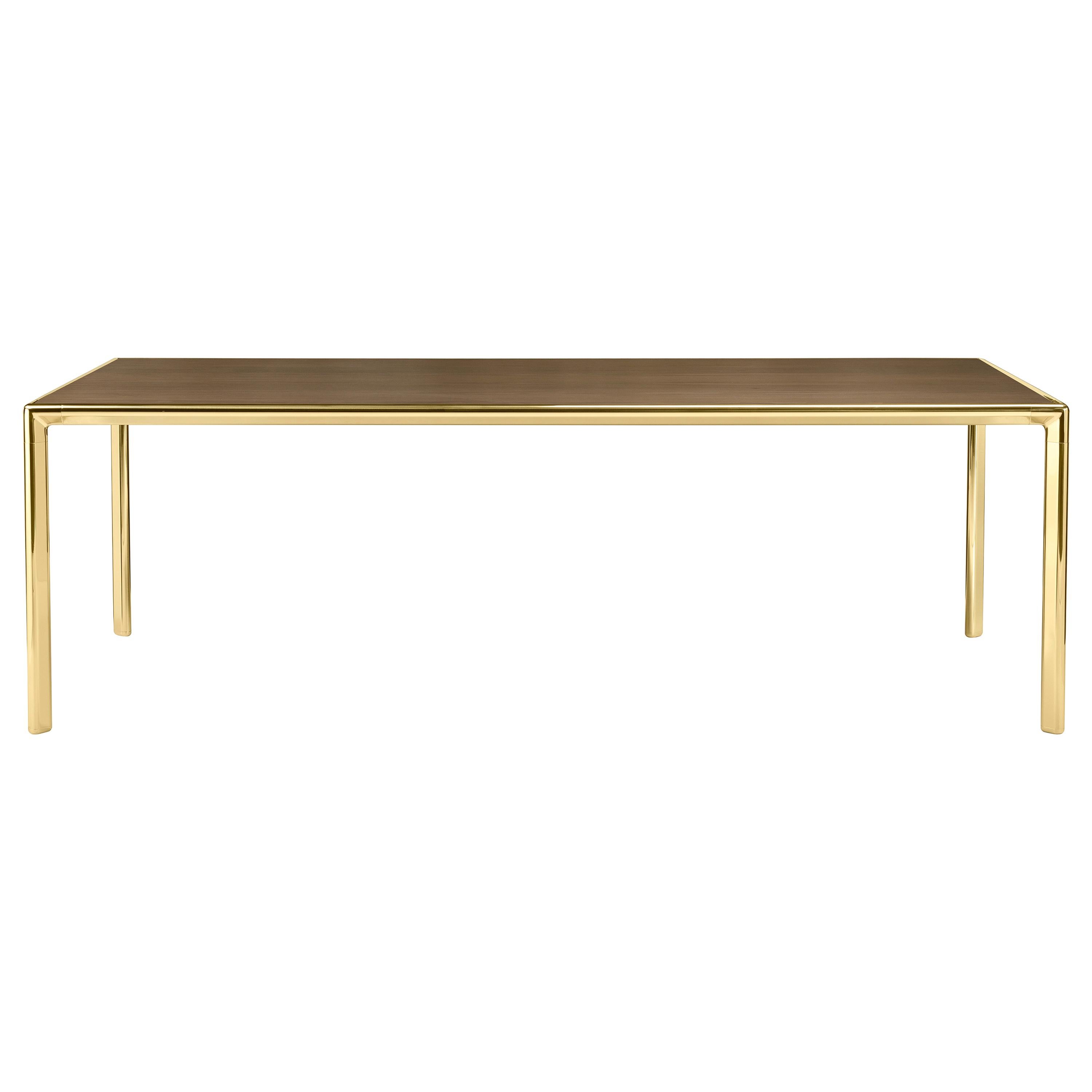 Frame Medium Dining Table with Canaletto Walnut Top and Polished Brass